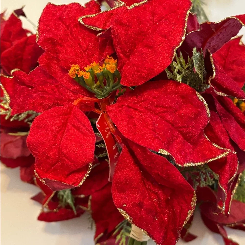 Red Poinsettia Floral Bouquet Set of 7 Red Velvet Gold edge poinsettia bouquets
